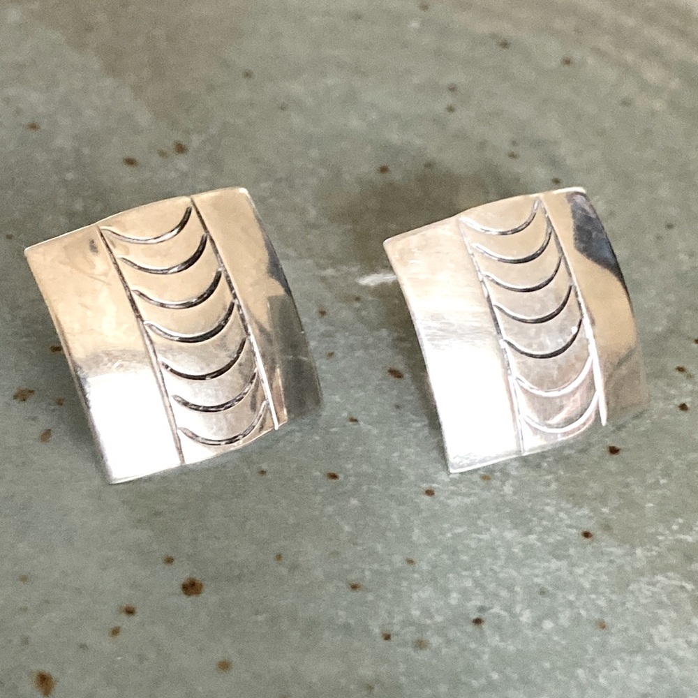 Lena Mae Smiley (Navajo Nation) Handmade Sterling Etched Earrings